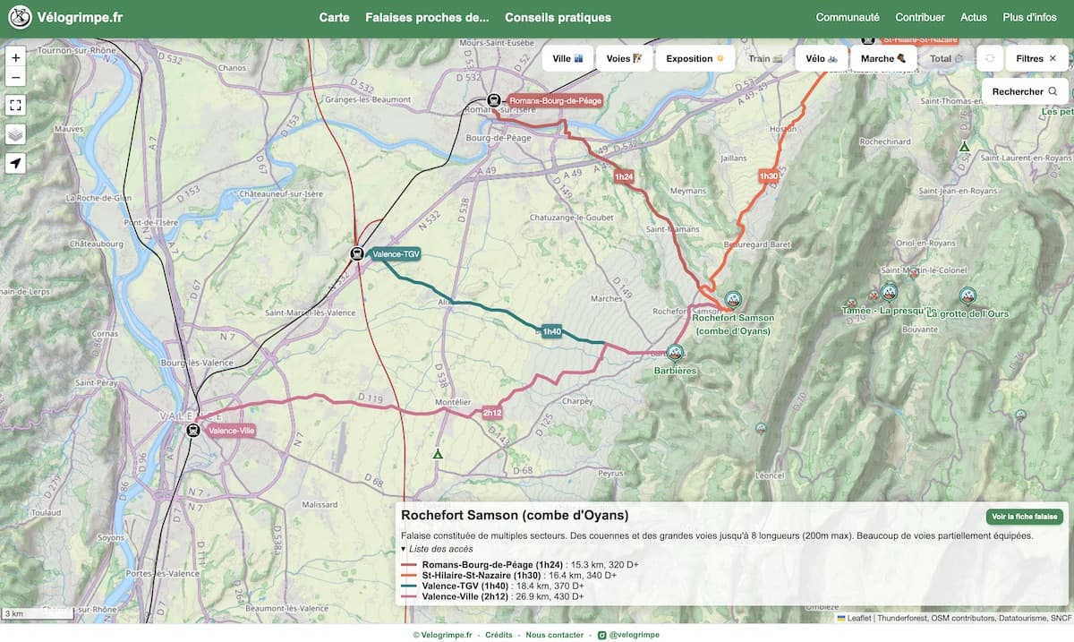 Vélogrimpe.fr — Topo numérique falaise en train + vélo
